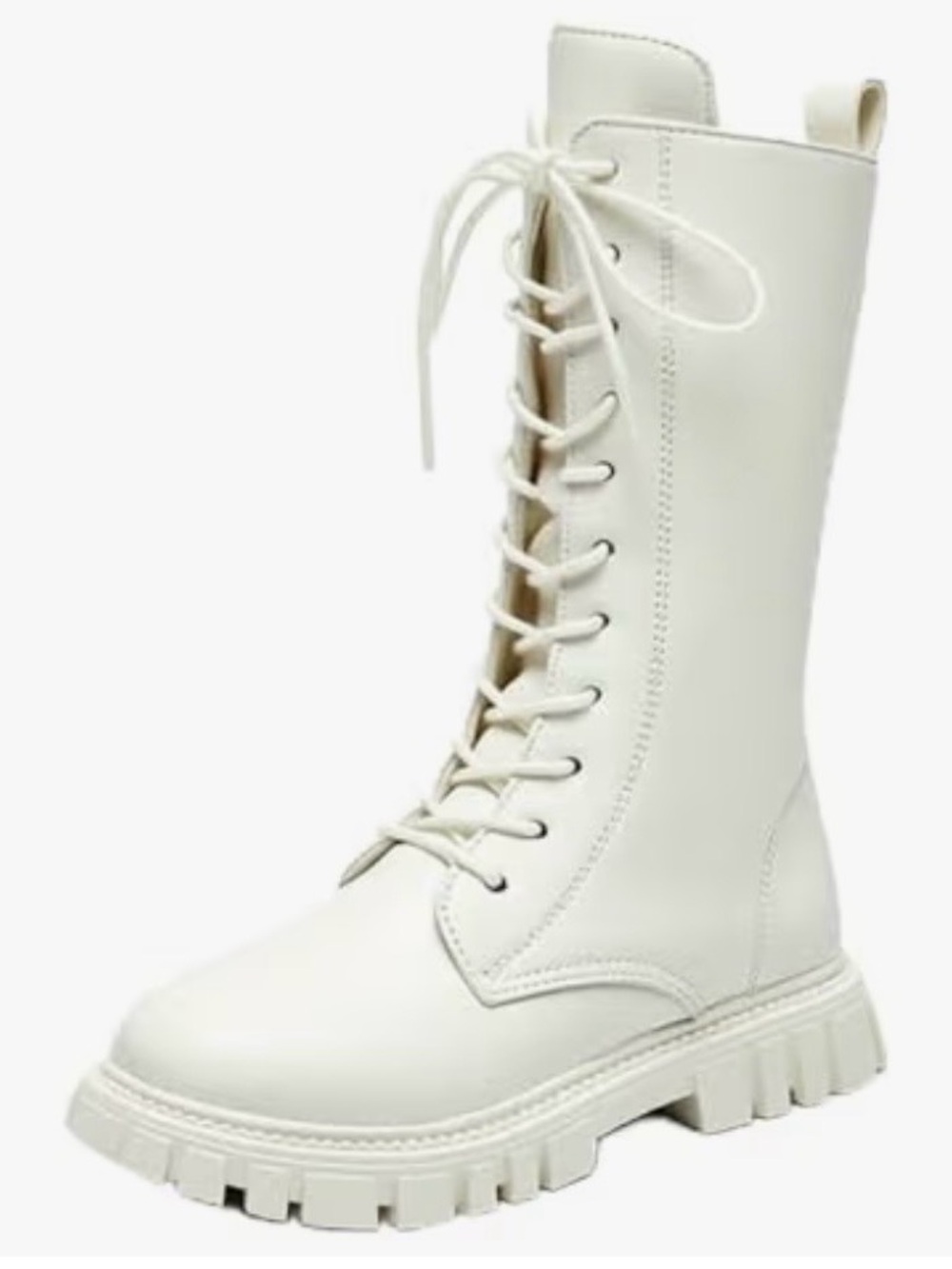 IDIFU White Lace-Up Tall Combat Boot